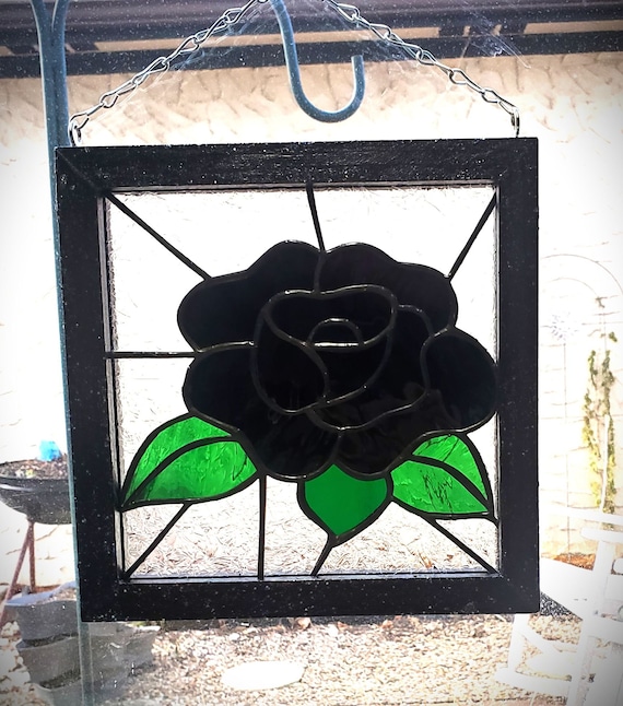 Rose Stained Glass Frame Stained Glass Rosebud Panel With Zinc Frame