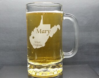 Personalized West Virginia Beer Mug: Engraved State Pride Gift