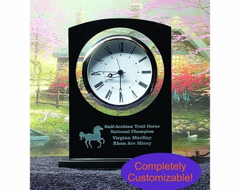 Black and Clear Crystal Clock, Personalized Engraved Crystal Clock, Employee Award, Wedding Gift, Crystal Desk Clock