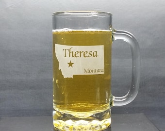 Personalized Montana Beer Mug: Engraved Home State Glass