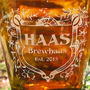 Close up of custom design and text Belgian Beer and Pitcher