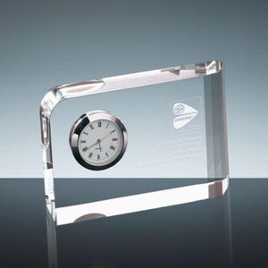 Personalized Engraved Crystal Clock with your logo, artwork, text, Employee Award, Wedding Gift, Personalized Crystal Desk Clock, Executive