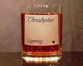 Personalized Wyoming Whiskey Glass: Sandblasted Home State Gift