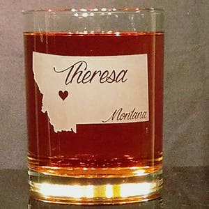 Montana Whiskey Glass with city and name, Personalized Engraved Montana State Glass, Home State Glass, Custom Montana Glass