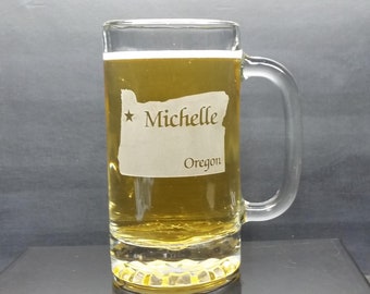 Personalized Oregon Beer Mug: Engraved State Glass, College Gift