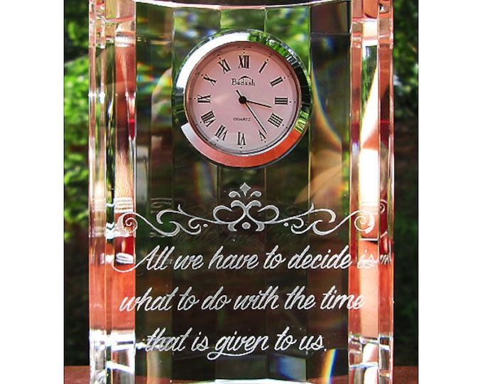 Crystal Desk Clock, Engraved Clock, Half Moon Clock, Personalized