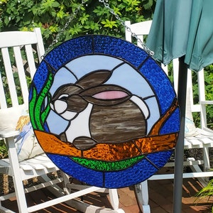 Stained Glass Bunny, Stained Glass Rabbit, Bunny Suncatcher, Circular ...