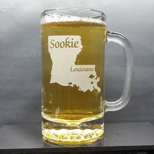Louisiana Beer Mug with city and name, Personalized Engraved Louisiana State Mug, Home State Glass, Louisiana Gift, College Student Gift