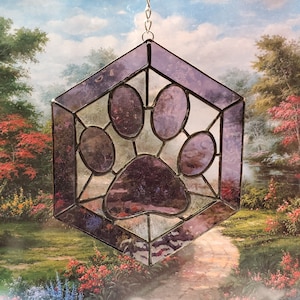 Purple Stained Glass Paw Print, can be personalized, great gift for dog lovers or cat lovers, or memorial paw print, handmade