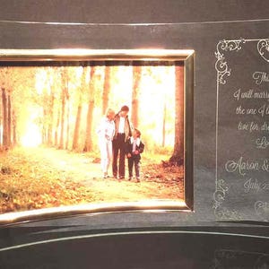 Wedding Invitation Frame, 5x7 Horizontal Curved Glass Frame, Personalized Glass Frame, Wedding Frame, Engraved Glass Frame