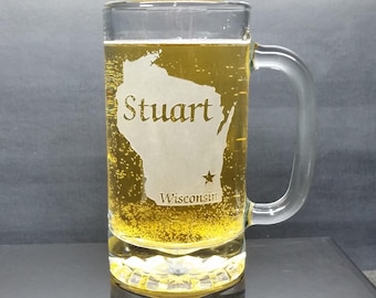 Personalized Wisconsin Beer Mug: Engraved State Pride Gift