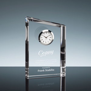 Personalized Engraved Crystal Clock with your logo, artwork, text, Employee Award, Wedding Gift, Personalized Crystal Desk Clock, Executive