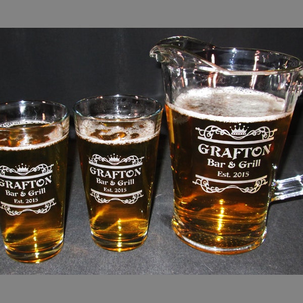 Pitcher and Pint Set, Personalized Engraved Beer Pitcher and Glass Gift Set, Custom Engraved Beer Glass, Engraved Beer Pitcher, Custom Glass