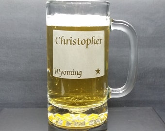 Personalized Wyoming Beer Mug: Engraved Home State Glass
