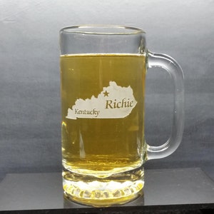 Kentucky Beer Mug with city and name, Personalized Engraved Kentucky State Mug, Home State Glass, Kentucky Gift, College Student Gift