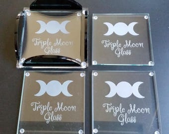 Personalized Glass Coaster Set: Sandblasted Custom Artwork, Logo, or Text