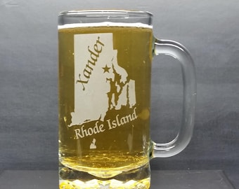 Personalized Rhode Island Beer Mug: Engraved State Glass Gift