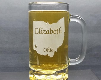 Personalized Ohio Beer Mug: Engraved Home State Glass