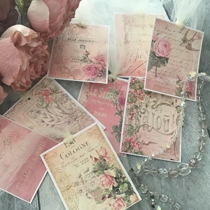 Gift Tags ROSES Birds Belle Jardinière Pretty in PINK..... Glitter TULLE ~ 8