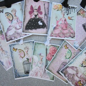 Adorable Marie Antoinette Gift Tags ROSES Eiffel Tower Glitter ~ Ribbon 9