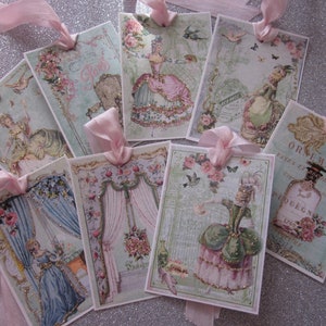 Handmade Marie Antoinette Versailles Trianon Garden Gift Tags ~ Glitter ~ Ribbon 8 Ooh La La