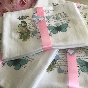 Pano de prato com letras francesas, pássaros e borboletas, decoração de cozinha, presente
