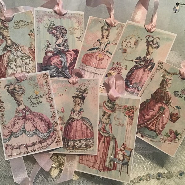 Spring Greetings Pretty Marie Antoinette Gift Tags ~ Glitter ~ Ribbon 8