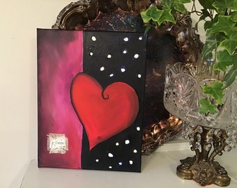 HEART Je t'aime Hand Crafted Mixed Media ART Painting GIFT 12x9
