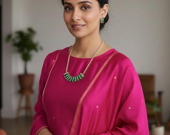 Victoriaanse broche Kundan-ketting bezet met jadau-parelhanger | Robijnrode bruidssieraden
