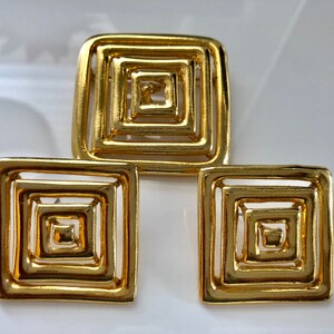 Gold-Tone &quot;Square&quot; Pierced Large Earrings and Large Brooch Set