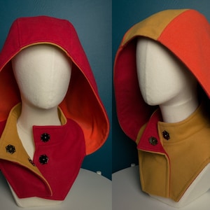 Reversible multicolor Hood, soft handmade durable fabric hood accessory with neck warmer