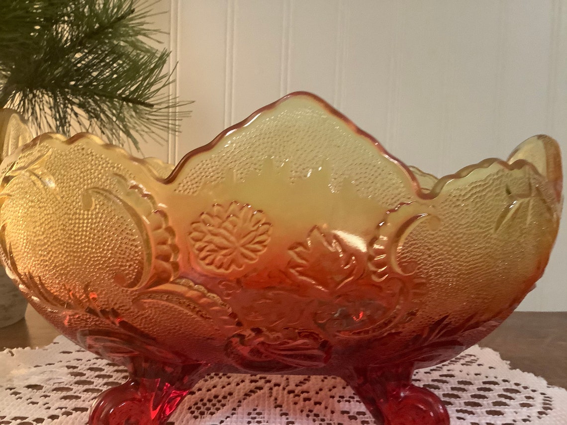 Vintage Large Amberina Footed Oval Bowl By Glass Etsy