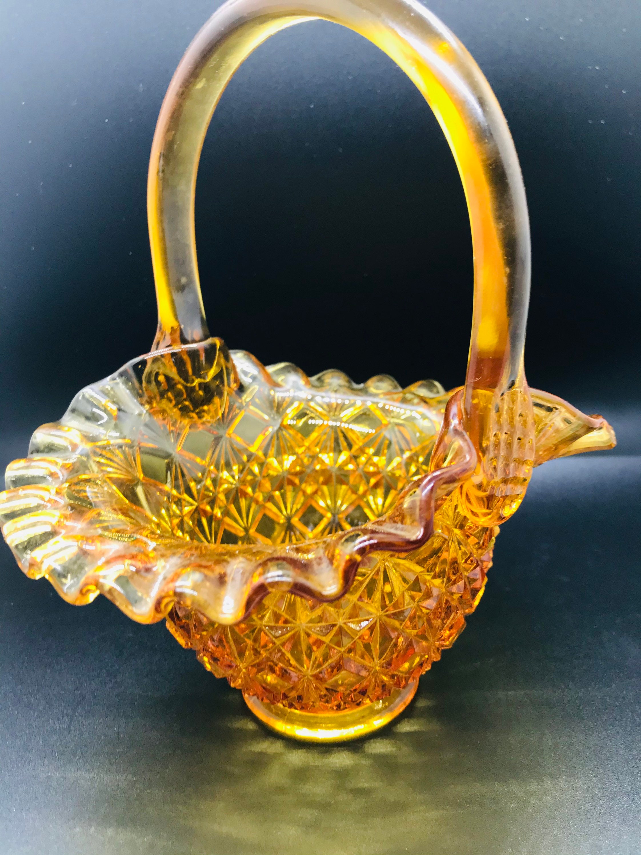 Vintage Amber Glass Basket OVG Fenton Antique Mid Century Etsy