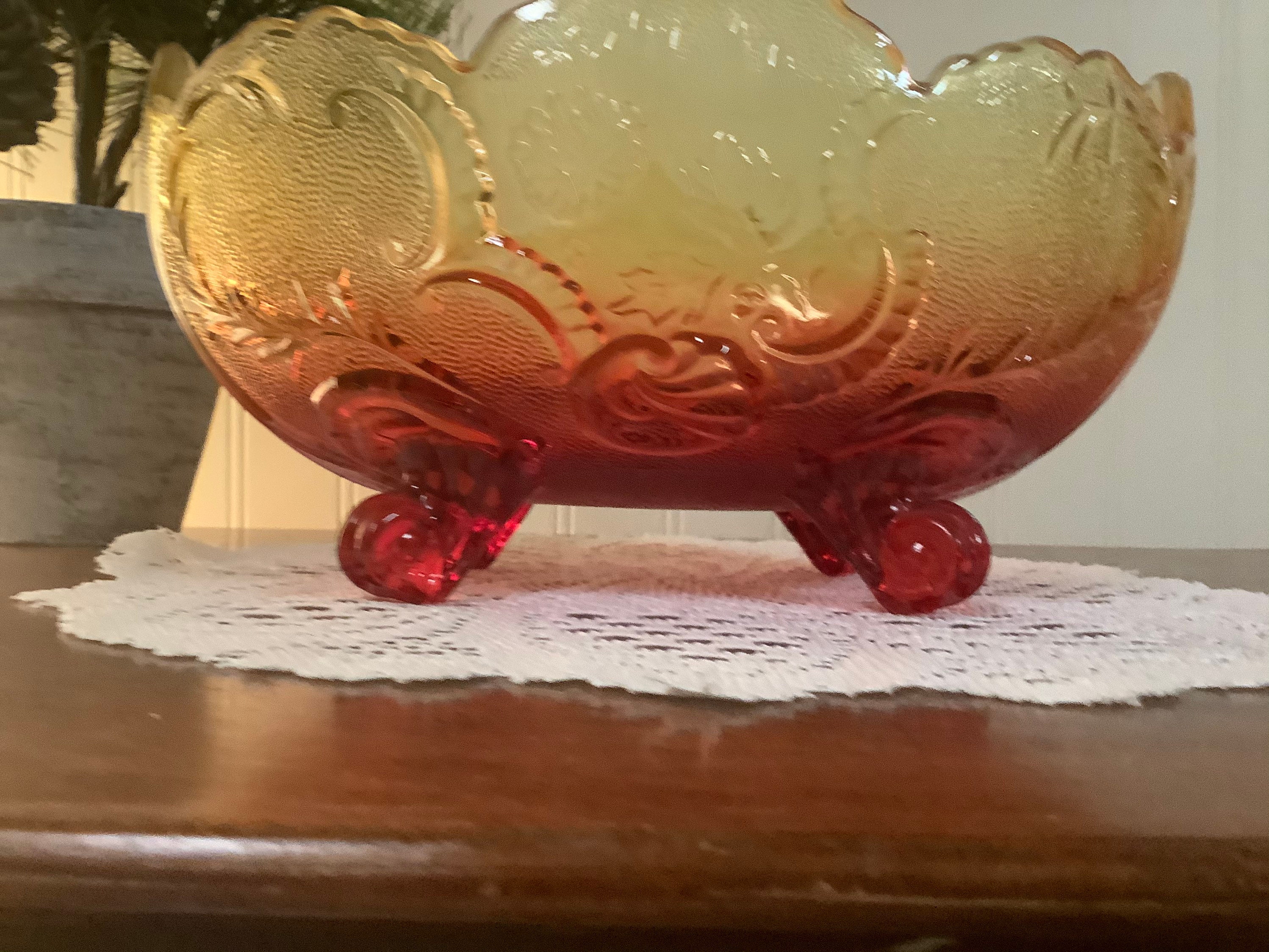 Vintage Large Amberina Footed Oval Bowl By Glass Etsy