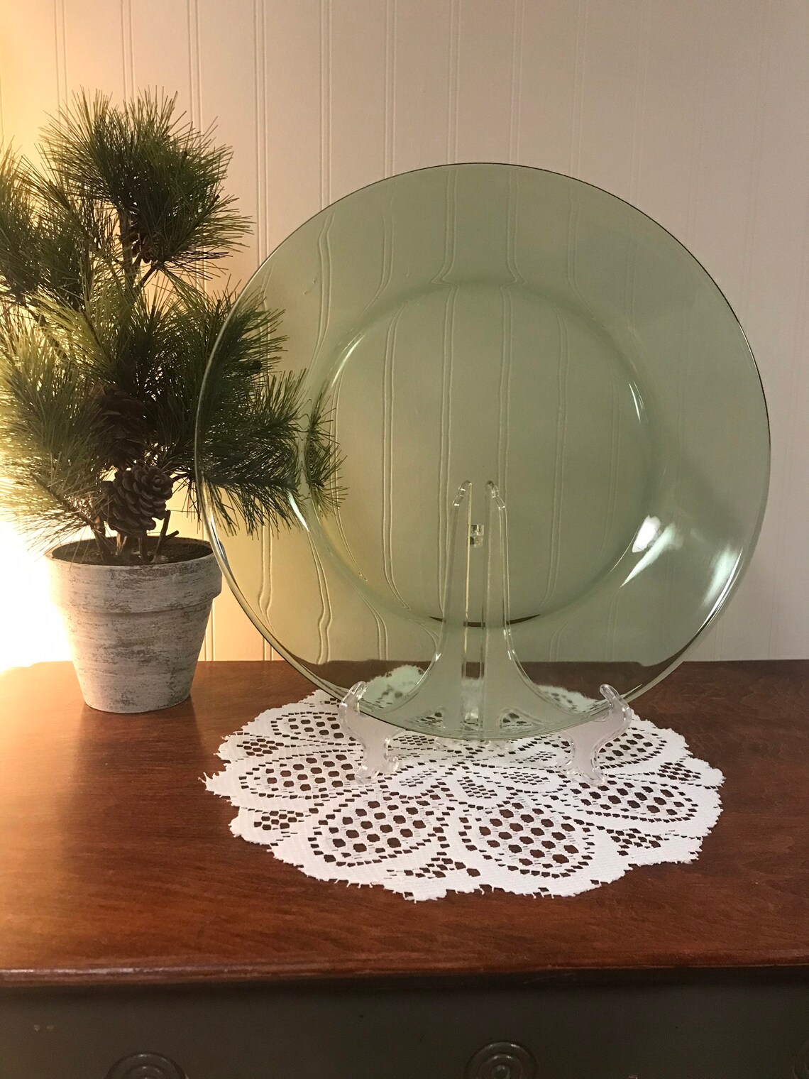 13 Inch Vintage Light Green Glass Plate Etsy