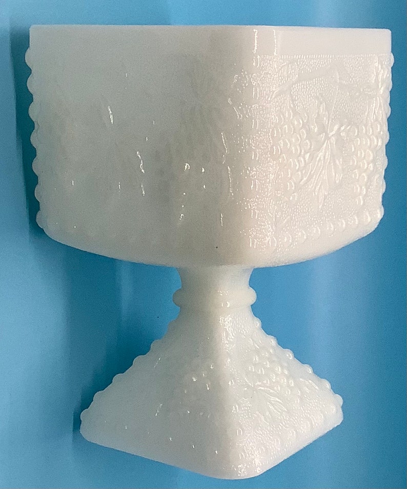 Milk Glass Candy Dish Pedestal With Lid Grapes & Leaves Etsy