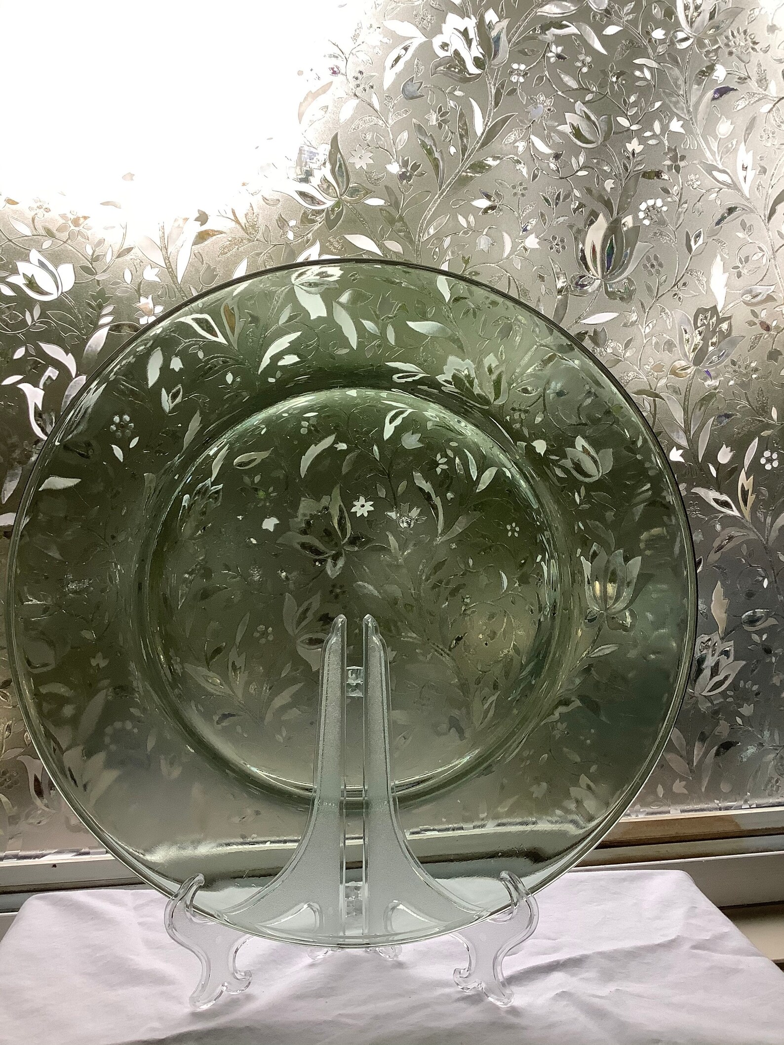 13 Inch Vintage Light Green Glass Plate Etsy