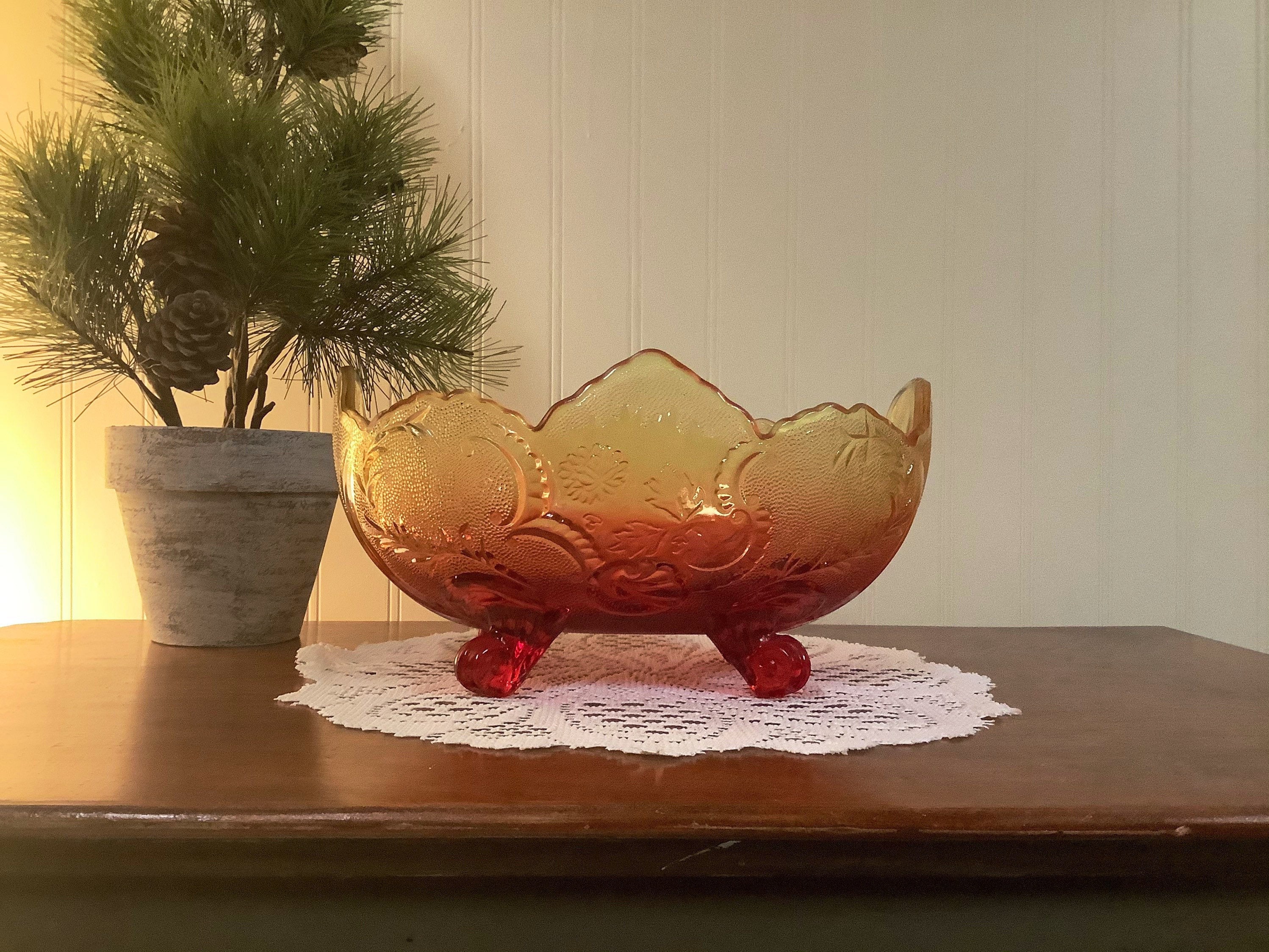 Vintage Large Amberina Footed Oval Bowl By Glass Etsy