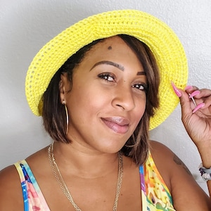 Stylish Cotton Handmade Summer Crochet Hat with Wire Wide Brim - Yellow Beach Hat for Women - Trendy Sun Hat for Summer