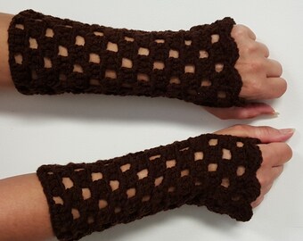Fingerless Gloves, Women's Wrist Warmers, Crochet Mittens, Arm Warmers, Winter Gloves Chocolate Brown
