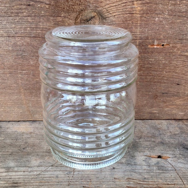 Light Fixture Cover — Replacement Globe — Vintage Clear Ribbed Jelly Jar Style Porch Shade — Industrial Utility Lampshade — FREE SHIPPING