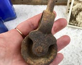 Antique Rusty Small Working Pulley Repurposed Industrial Lighting Design Supply Primitive Metalworking Vintage Garden Hanging Accessory