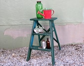 Antique Wooden 2 Foot Step Ladder Industrial Style Urban Planter Green Painted Shabby Cottage Chic Repurposed Decorative Shelf Plant Stand