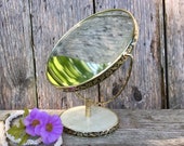 Vintage Brass Vanity Swivel Magnifying Mirror Mid Century Retro Freestanding Portable Makeup Accessory Antique French Country Bathroom Decor