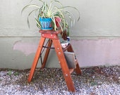 Antique Natural Solid Hardwood Kitchen 2 Foot Step Ladder Vintage Urban Industrial Style Planter Repurposed Decorative Shelf Plant Stand