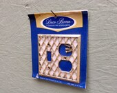 Antique Gold Tone Diamond Design Light Switch Outlet Cover White Lattice Design Architectural Restoration Hardware 1970s Deco New Old Stock