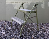 Vintage Step Ladder 1970s Retro Avocado Green 2 Step Kitchen Stool Bench French Country Decor Shabby Plant Stand FREE SHIPPING USA