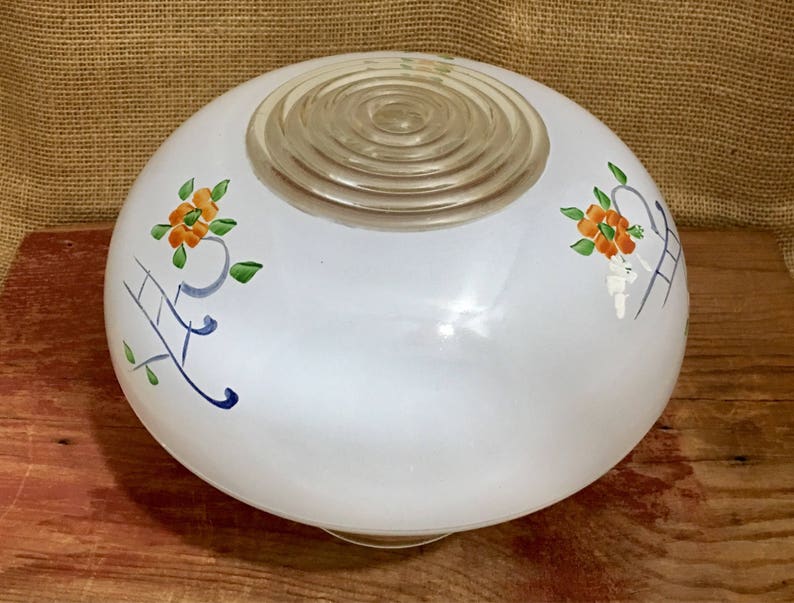 Antique Mid Century Clear And White Hand Painted Floral Victorian Light Fixture Cover Retro Vintage Ceiling Light Shade Replacement Globe