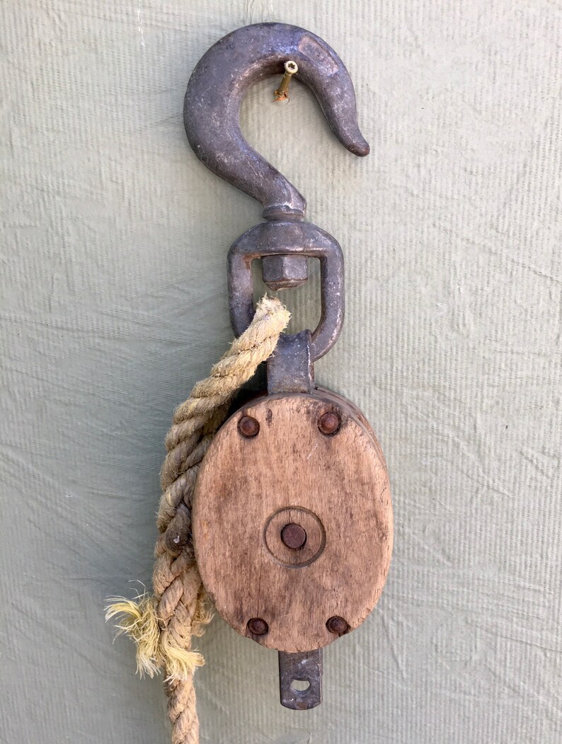 FREE US SHIPPING Wood Iron And Rope Block And Tackle Etsy