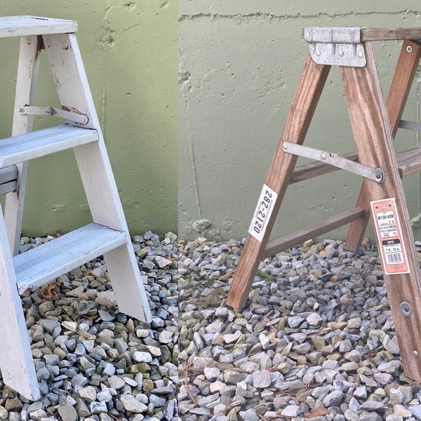 Wood Step Ladder — Vintage Household Natural Wooden Plant Stand — Werner Industrial 2 Foot Heavy Duty Kitchen Step Stool — FREE SHIPPING